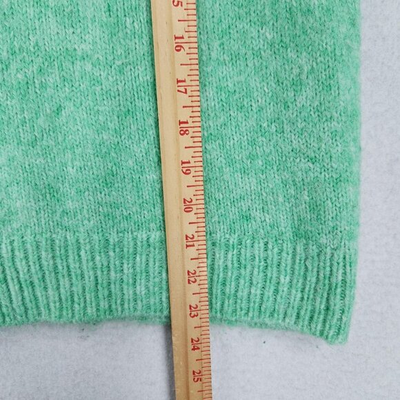 J Crew Sweater Womens Large Green Fuzzy Puff Sleeve Crew Neck Alpaca Blend - Picture 5 of 10